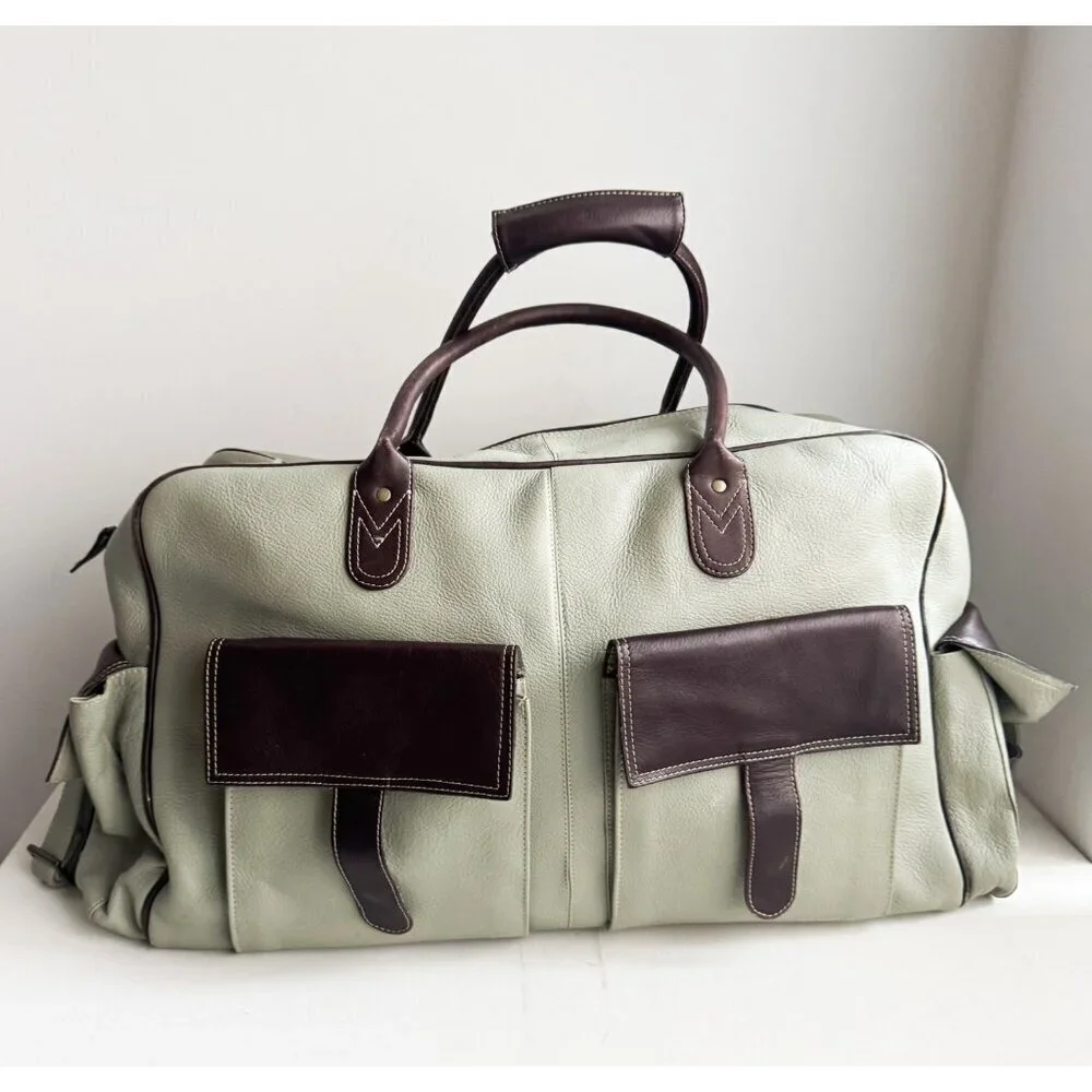 Latico Grey Brown Leather Men's Duffel Travel Bag
